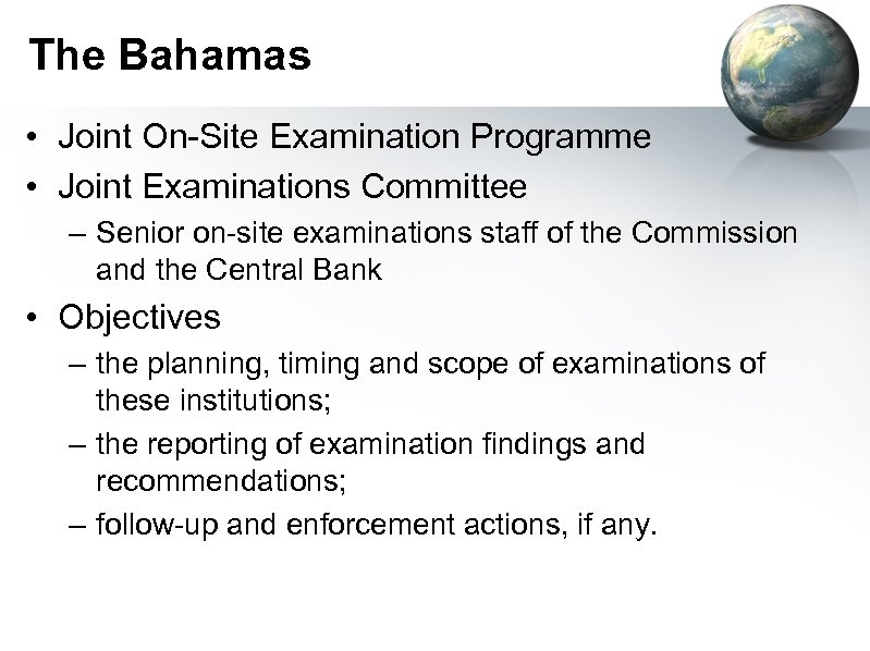 The Bahamas • Joint On-Site Examination Programme • Joint Examinations Committee – Senior on-site