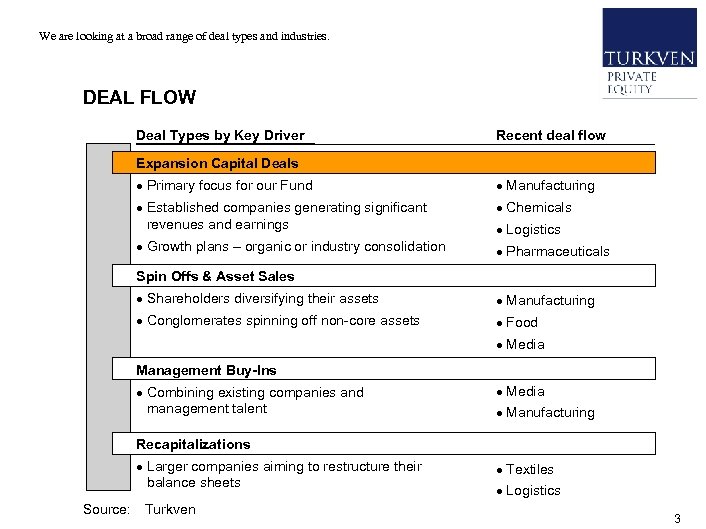  • We are looking at a broad range of deal types and industries.