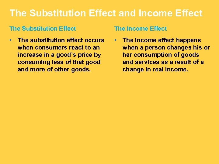 The Substitution Effect and Income Effect The Substitution Effect The Income Effect • The