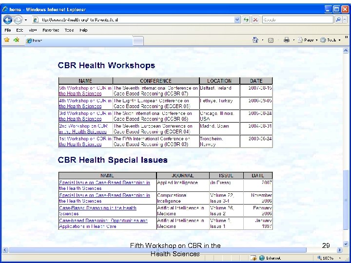 Fifth Workshop on CBR in the Health Sciences 29 