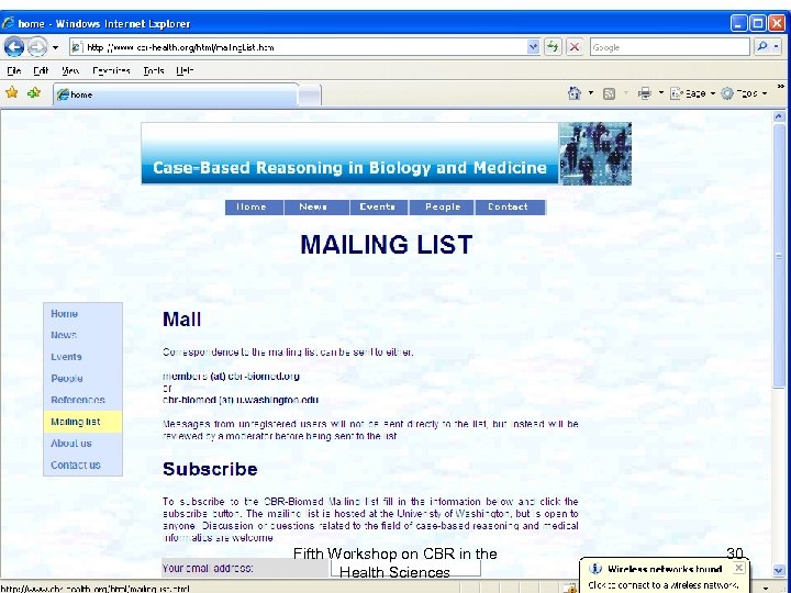 Fifth Workshop on CBR in the Health Sciences 30 