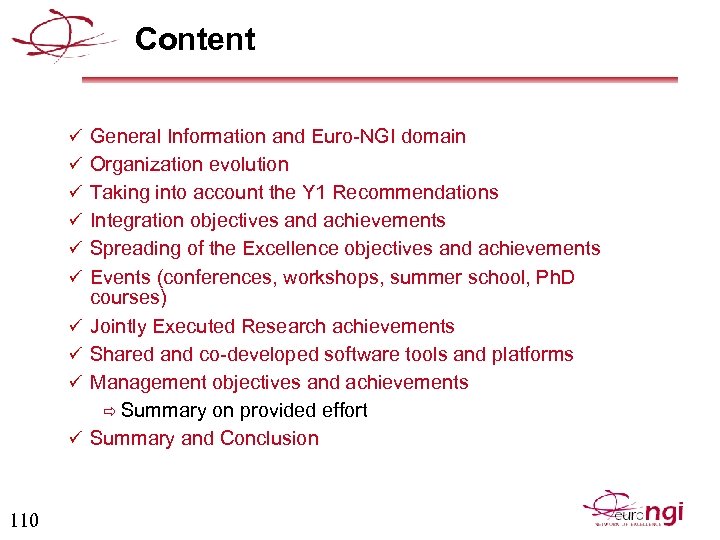 Content ü General Information and Euro-NGI domain ü Organization evolution ü Taking into account