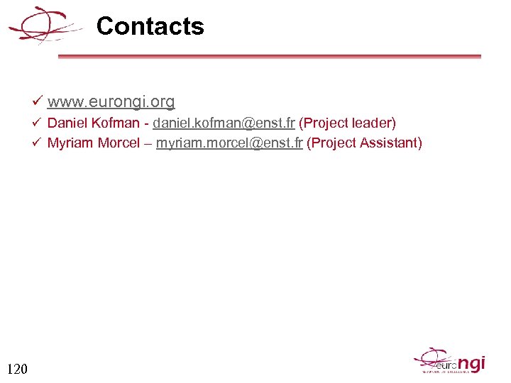 Contacts ü www. eurongi. org ü Daniel Kofman - daniel. kofman@enst. fr (Project leader)