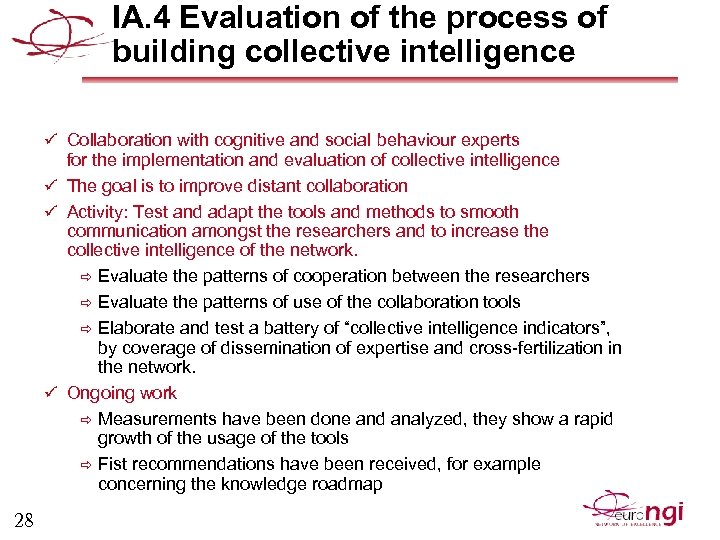 IA. 4 Evaluation of the process of building collective intelligence ü Collaboration with cognitive