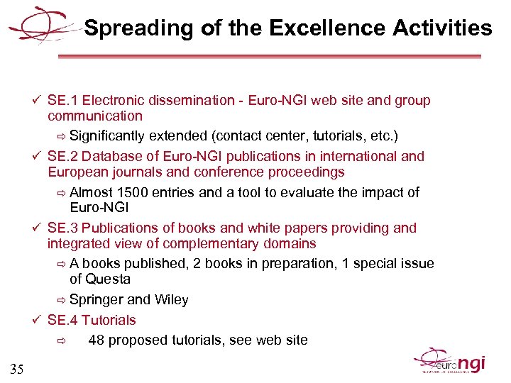 Spreading of the Excellence Activities ü SE. 1 Electronic dissemination - Euro-NGI web site