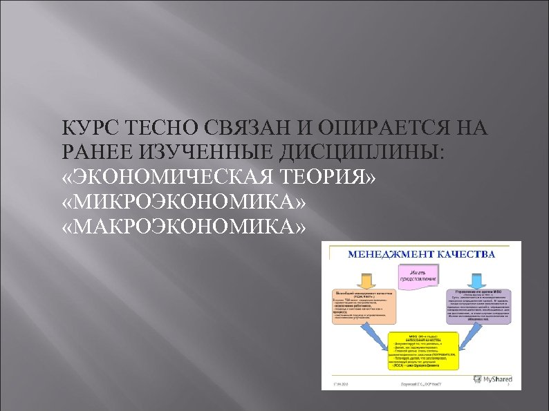 КУРС ТЕСНО СВЯЗАН И ОПИРАЕТСЯ НА РАНЕЕ ИЗУЧЕННЫЕ ДИСЦИПЛИНЫ: «ЭКОНОМИЧЕСКАЯ ТЕОРИЯ» «МИКРОЭКОНОМИКА» «МАКРОЭКОНОМИКА» 