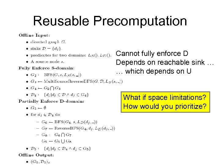 Reusable Precomputation Cannot fully enforce D Depends on reachable sink … … which depends