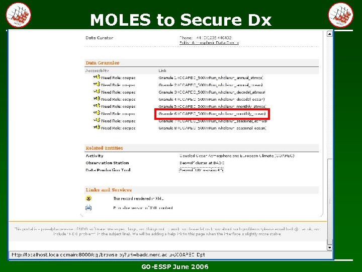MOLES to Secure Dx GO-ESSP June 2006 