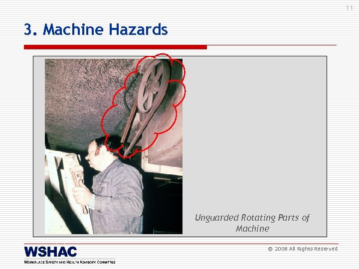 11 3. Machine Hazards Unguarded Rotating Parts of Machine © 2008 All Rights Reserved
