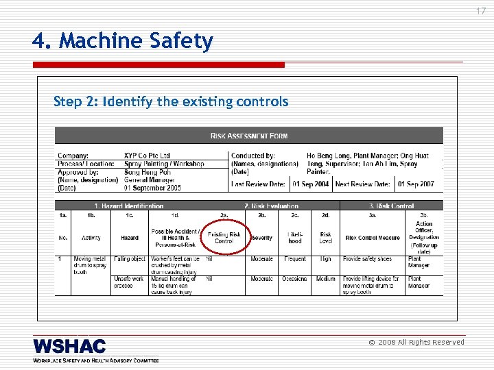 17 4. Machine Safety Step 2: Identify the existing controls © 2008 All Rights