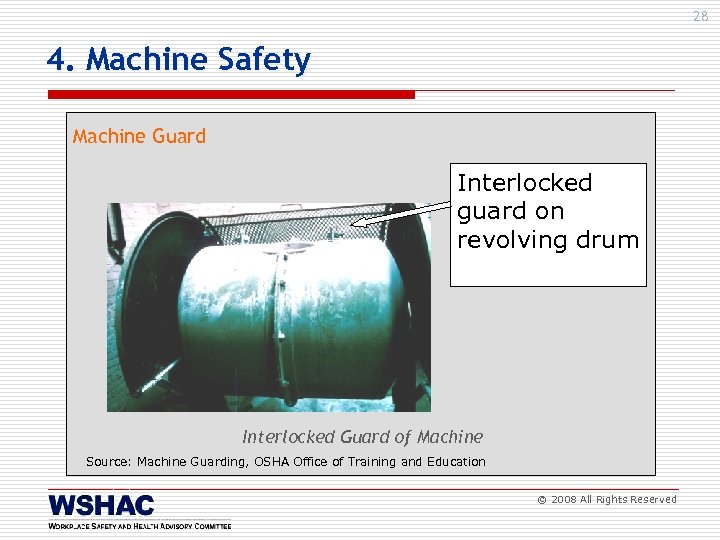 28 4. Machine Safety Machine Guard Interlocked guard on revolving drum Interlocked Guard of