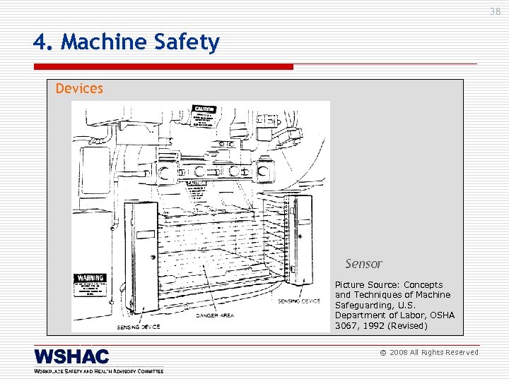 38 4. Machine Safety Devices Sensor Picture Source: Concepts and Techniques of Machine Safeguarding,