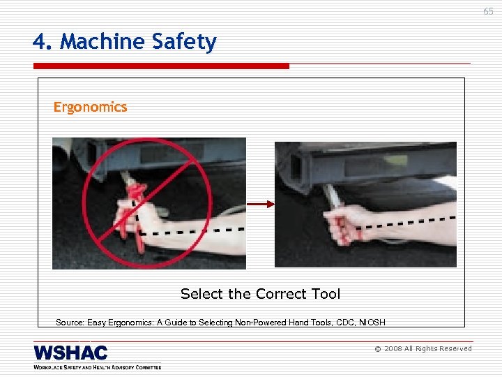 65 4. Machine Safety Ergonomics Select the Correct Tool Source: Easy Ergonomics: A Guide