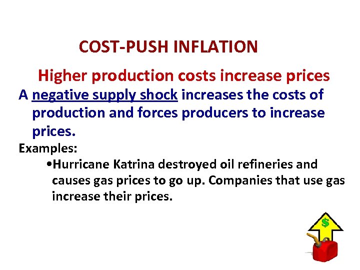 COST-PUSH INFLATION Higher production costs increase prices A negative supply shock increases the costs