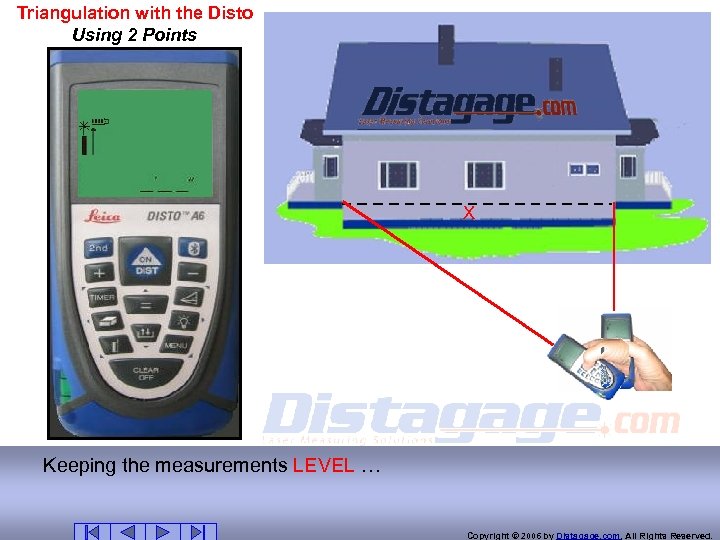Triangulation with the Disto Using 2 Points X Keeping the measurements LEVEL … Copyright