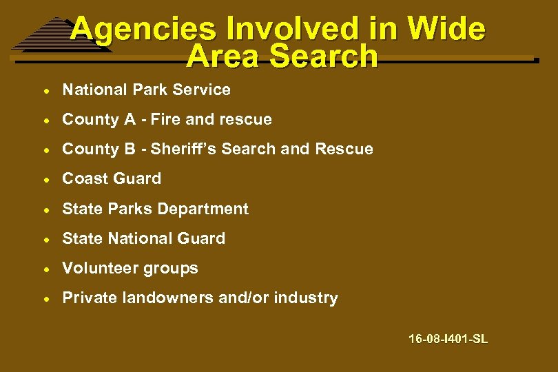Agencies Involved in Wide Area Search · National Park Service · County A -