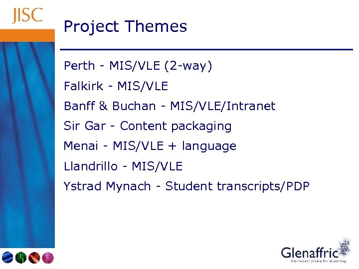 Project Themes Perth - MIS/VLE (2 -way) Falkirk - MIS/VLE Banff & Buchan -
