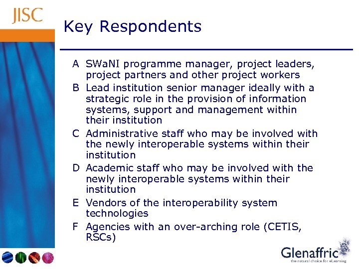 Key Respondents A SWa. NI programme manager, project leaders, project partners and other project