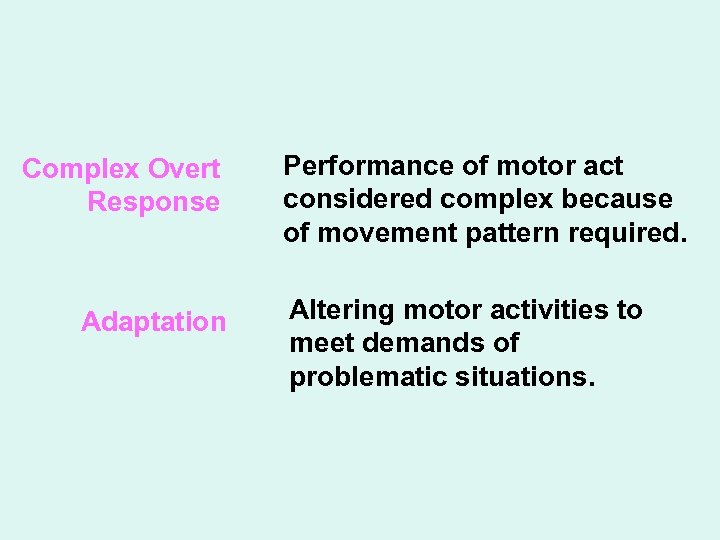 The Psychomotor Domain Complex Overt Response Adaptation Performance of motor act considered complex because