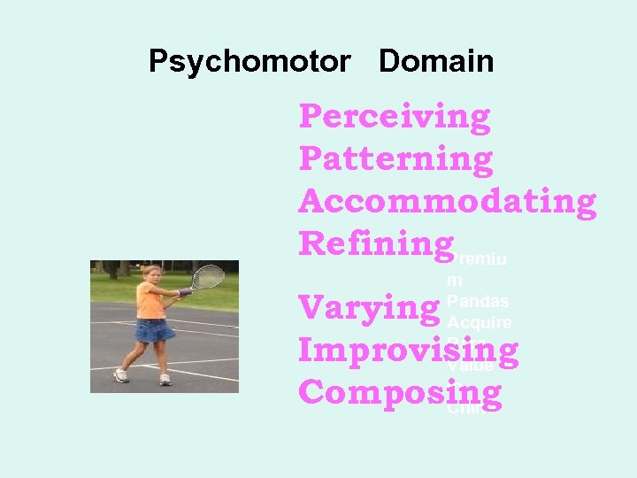 Psychomotor Domain Perceiving Patterning Accommodating Refining. Premiu The psychomotor domain involves development of the