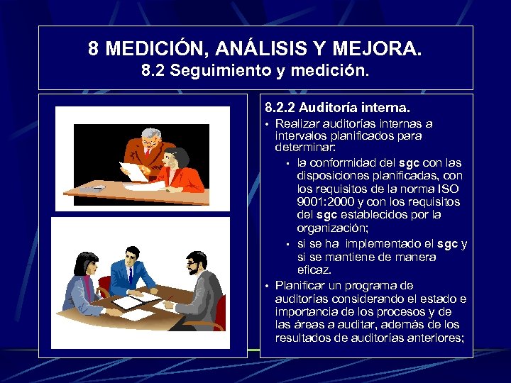 8 MEDICIÓN, ANÁLISIS Y MEJORA. 8. 2 Seguimiento y medición. 8. 2. 2 Auditoría