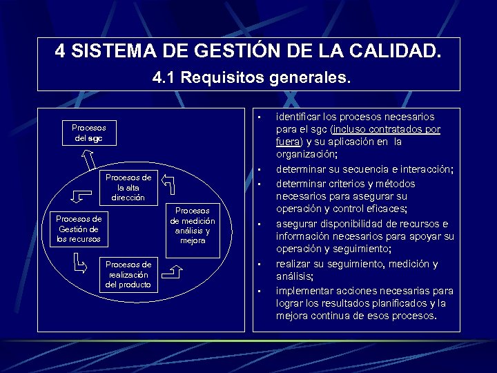 4 SISTEMA DE GESTIÓN DE LA CALIDAD. 4. 1 Requisitos generales. • Procesos del