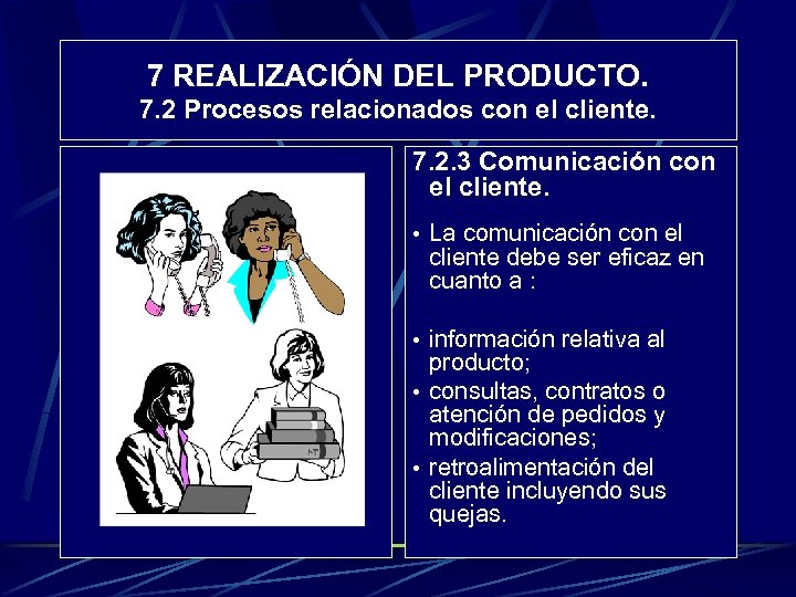 7 REALIZACIÓN DEL PRODUCTO. 7. 2 Procesos relacionados con el cliente. 7. 2. 3