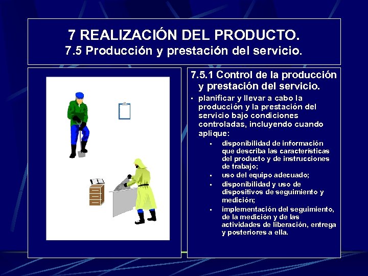 7 REALIZACIÓN DEL PRODUCTO. 7. 5 Producción y prestación del servicio. 7. 5. 1