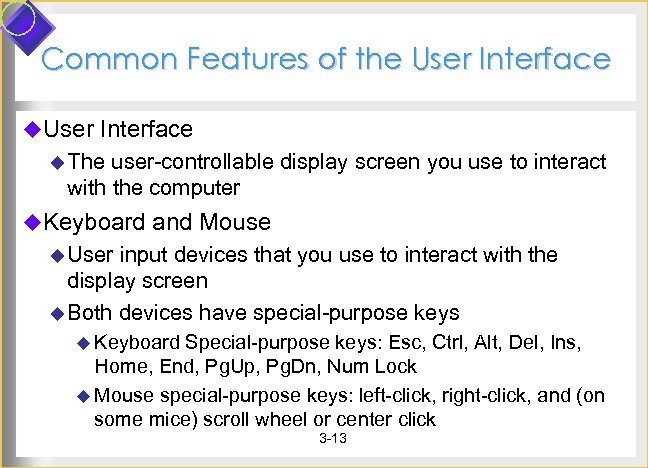 Common Features of the User Interface u The user-controllable display screen you use to
