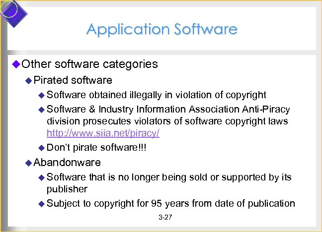Application Software u. Other software categories u Pirated software u Software obtained illegally in