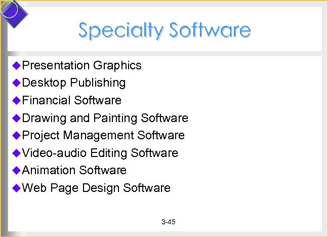 Specialty Software u. Presentation Graphics u. Desktop Publishing u. Financial Software u. Drawing and
