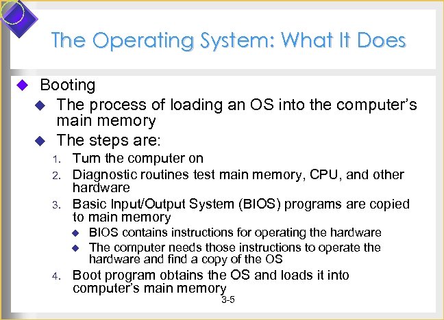The Operating System: What It Does u Booting u u The process of loading