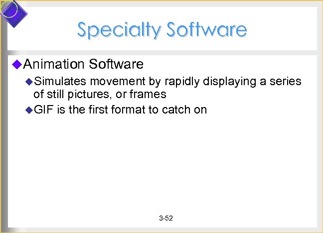Specialty Software u. Animation Software u. Simulates movement by rapidly displaying a series of
