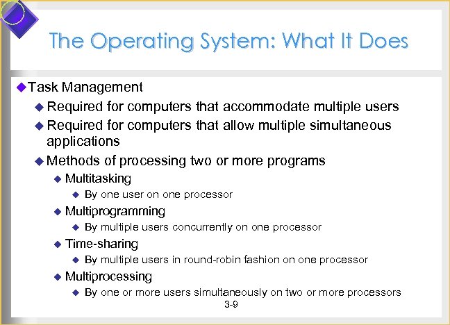 The Operating System: What It Does u Task Management u Required for computers that