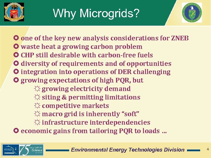 Why Microgrids? £ one of the key new analysis considerations for ZNEB £ waste