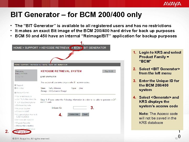 BIT Generator – for BCM 200/400 only • The “BIT Generator” is available to