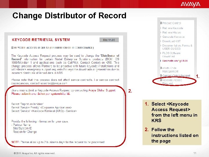 Change Distributor of Record 1. 2. 1. Select <Keycode Access Request> from the left