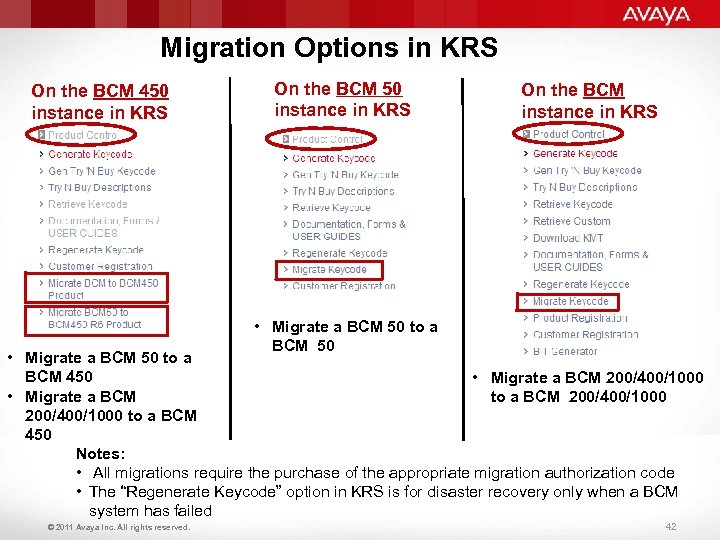 Migration Options in KRS On the BCM 450 instance in KRS On the BCM
