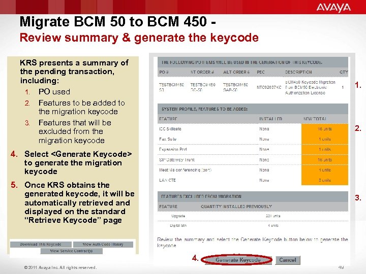 Migrate BCM 50 to BCM 450 Review summary & generate the keycode KRS presents