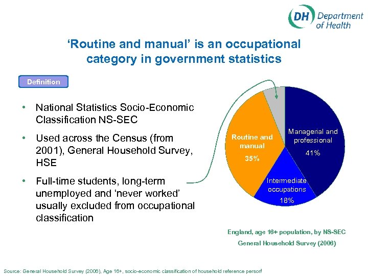 ‘Routine and manual’ is an occupational category in government statistics Definition • National Statistics