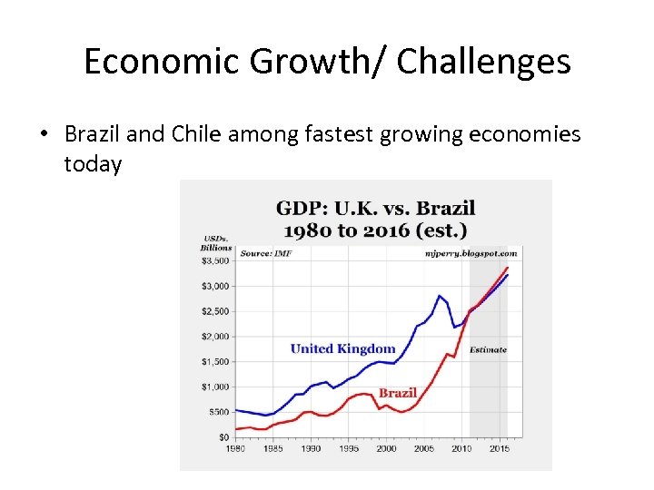 Economic Growth/ Challenges • Brazil and Chile among fastest growing economies today 