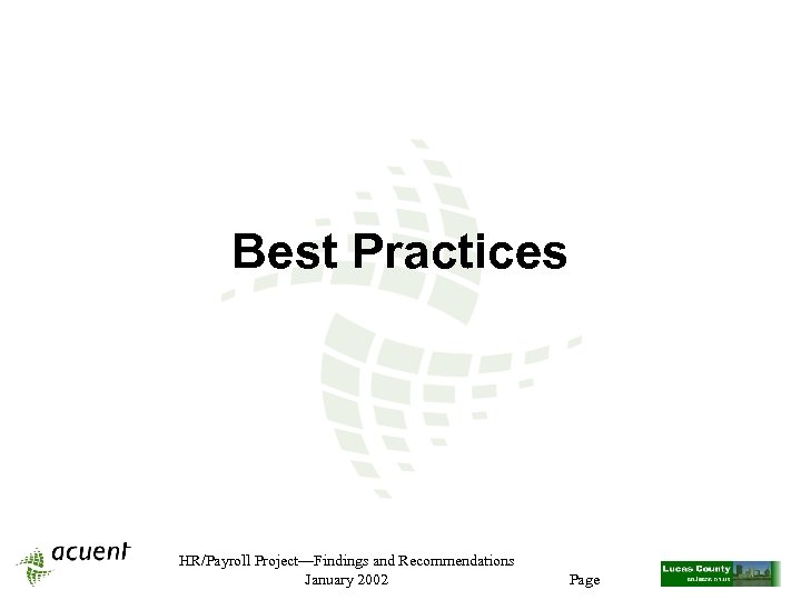 Best Practices HR/Payroll Project—Findings and Recommendations January 2002 Page 