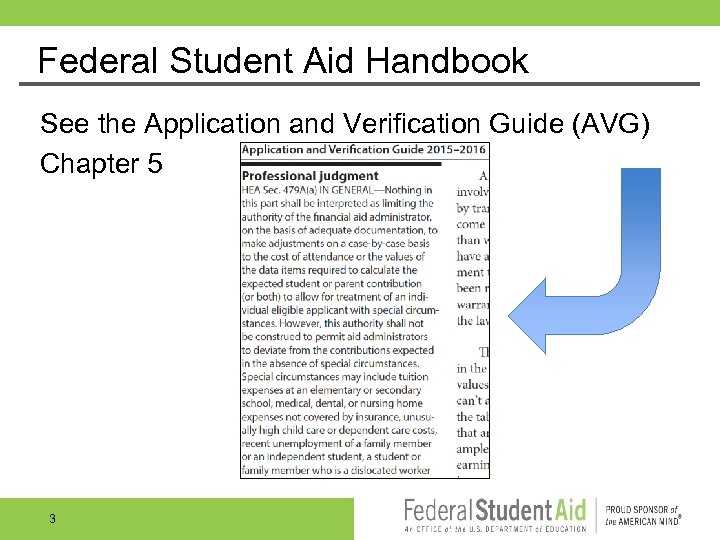 Federal Student Aid Handbook See the Application and Verification Guide (AVG) Chapter 5 3