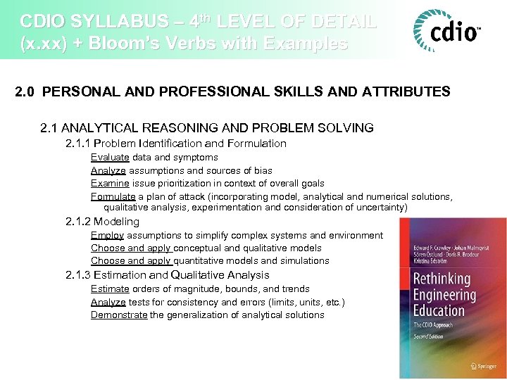 CDIO SYLLABUS – 4 th LEVEL OF DETAIL (x. xx) + Bloom’s Verbs with