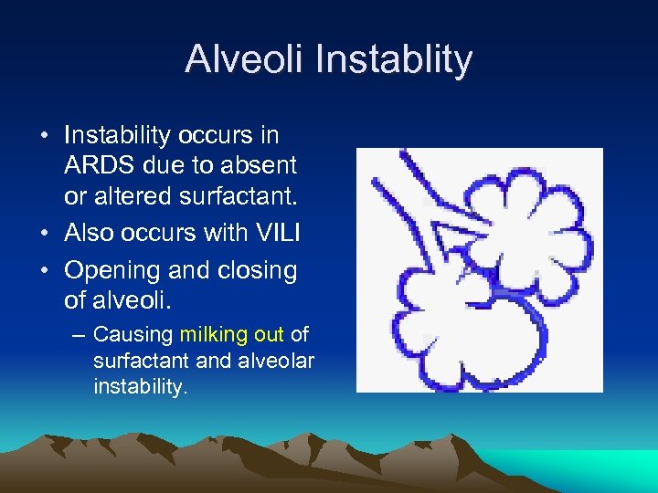 Alveoli Instablity • Instability occurs in ARDS due to absent or altered surfactant. •
