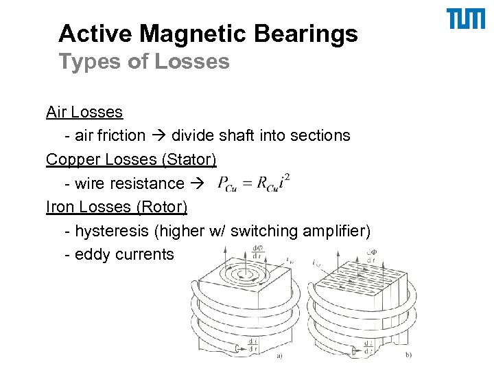 Active Magnetic Bearings Types of Losses Air Losses - air friction divide shaft into