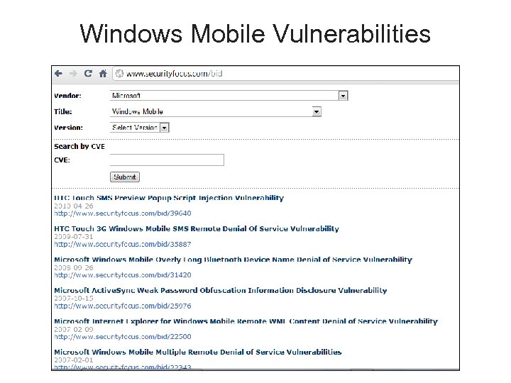 Windows Mobile Vulnerabilities 