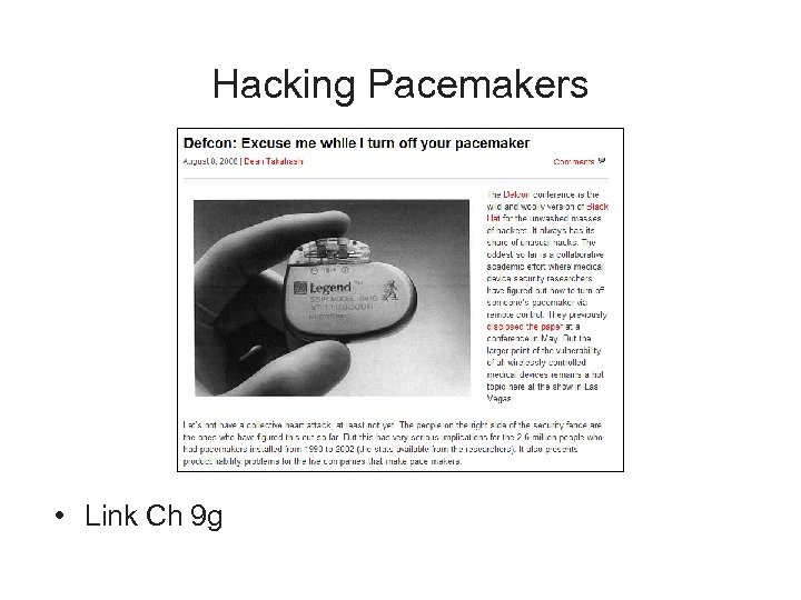 Hacking Pacemakers • Link Ch 9 g 