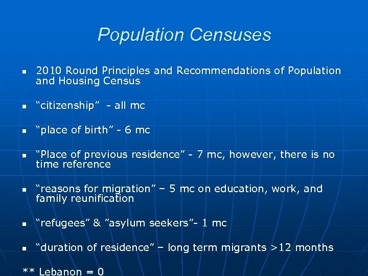 Population Censuses n 2010 Round Principles and Recommendations of Population and Housing Census n