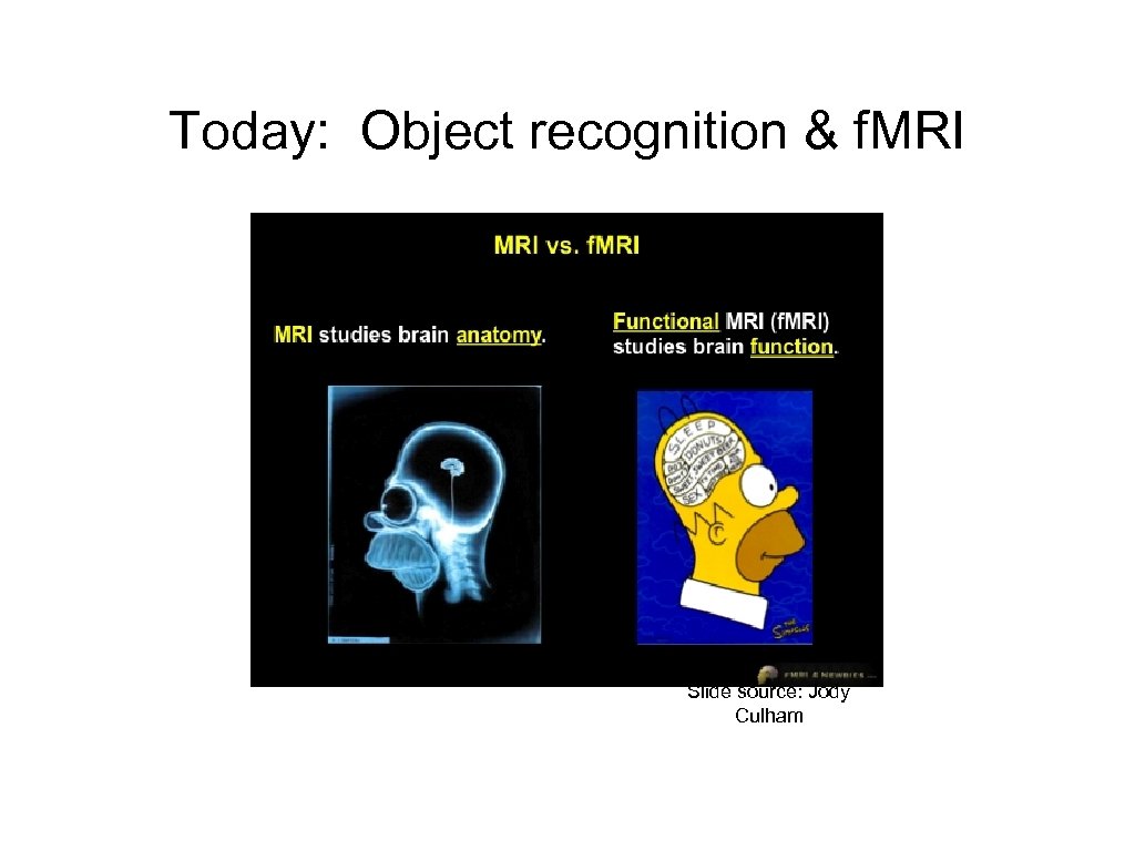 Today: Object recognition & f. MRI Slide source: Jody Culham 